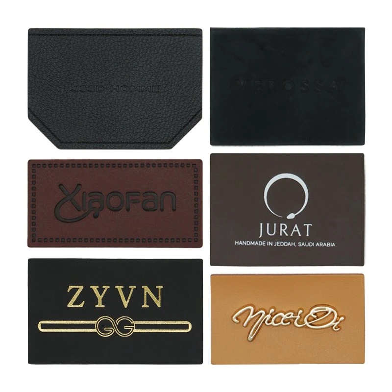 Embroidered Custom Square Textile Accessory Personalized Private Jeans Cloth PU Real Logo Cow Hide Handmade Genuine Leather Labels