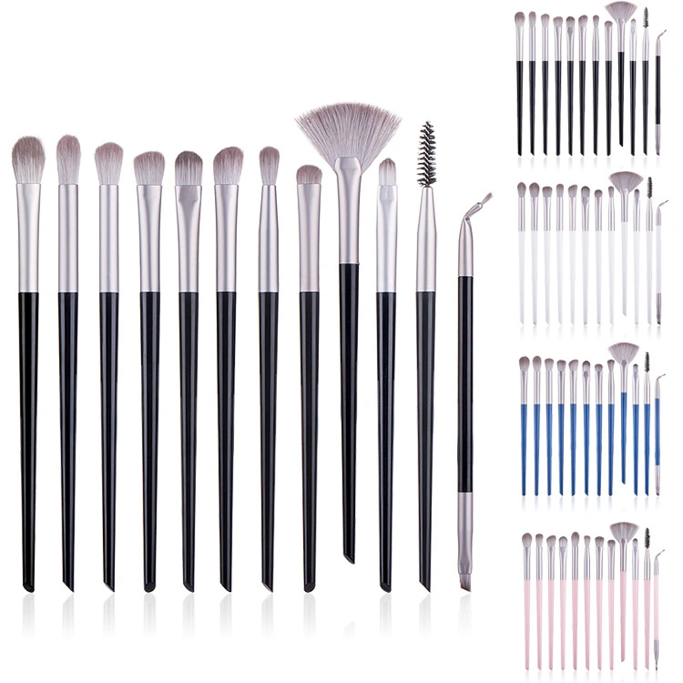 12 Makeup Brush Sets Pink Black White Navy Blue Eye Shadow Lip Brush Blush Eyelash Makeup Brush Factory Direct Sales