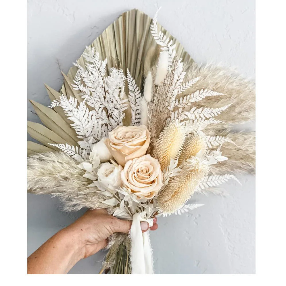 Dried Palm Leave Arrangement Palm Hand Fan Dried Flowers Preserved Natural Palm Leaves Fans