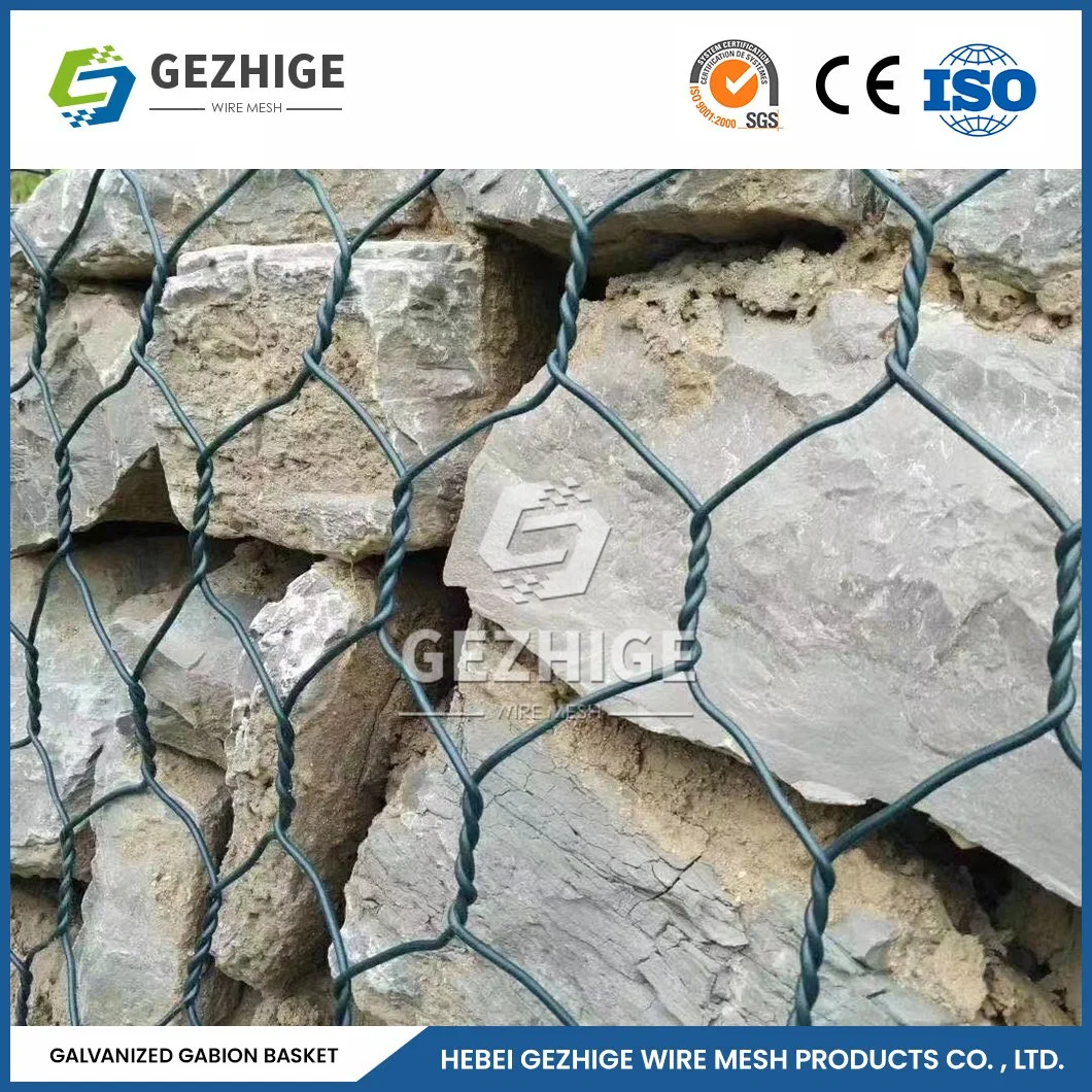 Gezhige 120X150 mm Gabion Drahtgitter in hexagonalem Drahtgitter 2,0-4,0mm Drahtstärke Galfan und PVC beschichtet Gabion China 2,0 * 1,5 * 1,0 M Nylon sechseckige Gabion