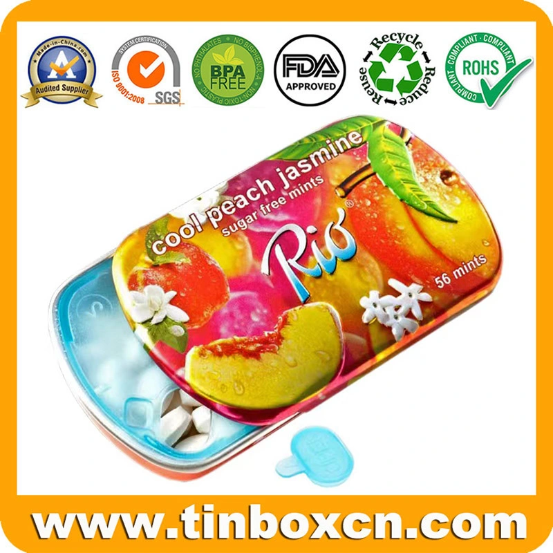 Embossed Small Metal Sliding Mint Tin Box with Plastic Inserts for Gum Candy Sweets Pill Medicine