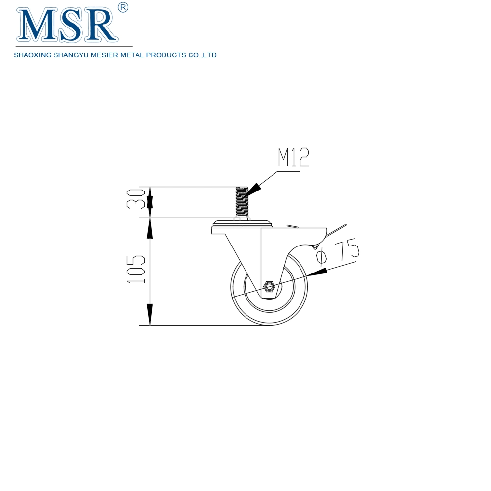 China Supplier M12-75 Threaded Stem Swivel Casters with Braek for Aluminium Profile