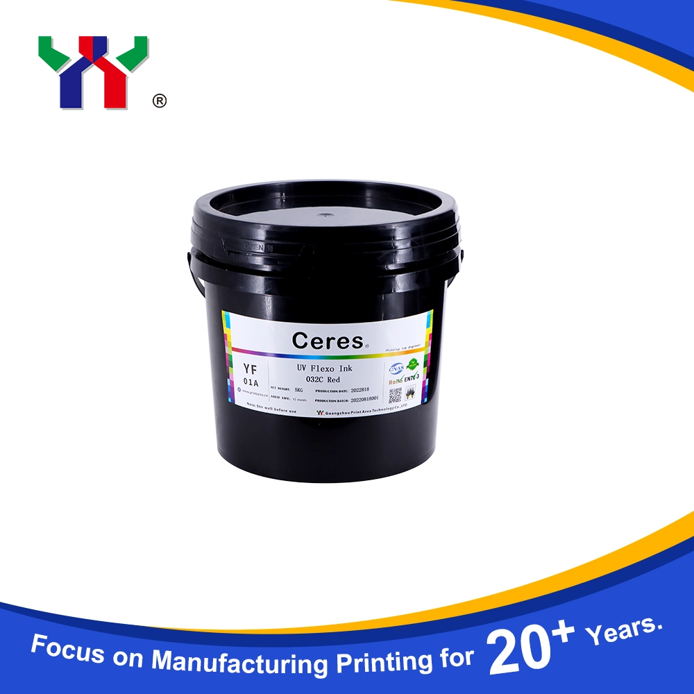 High quality/High cost performance Ceres Strong Adhesive Force UV/LED Flexo Printing Ink for Paper and Label Printing (PP, PET materials) , Color 032 Red 5kg/Barrel