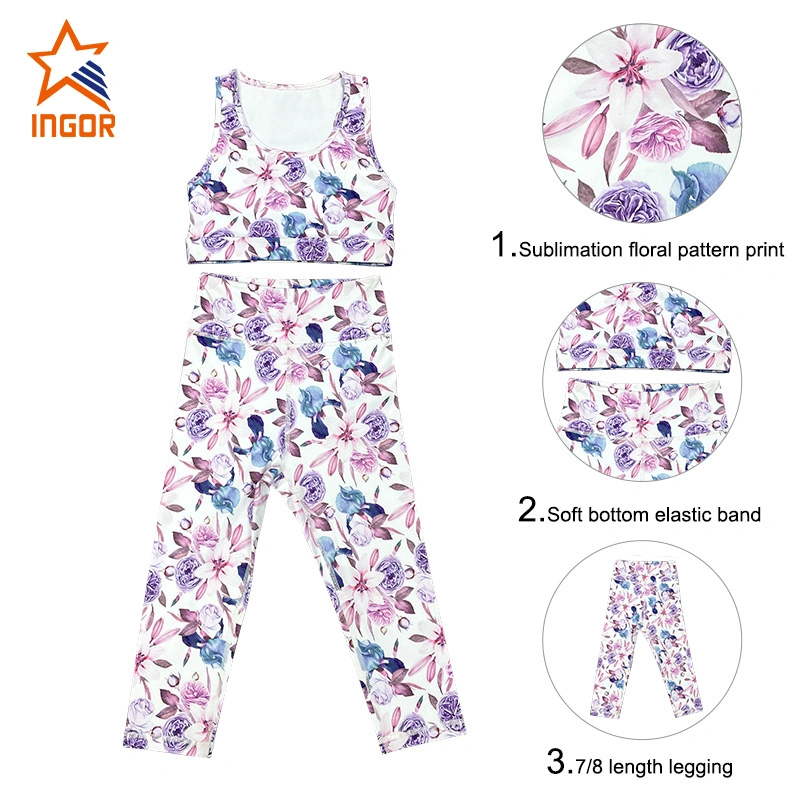 Ingorsports Activewear 7/8 Length Legging Sublimation Floral Pattern Print (changeable) Kids / Children Swimwear Sports Wear