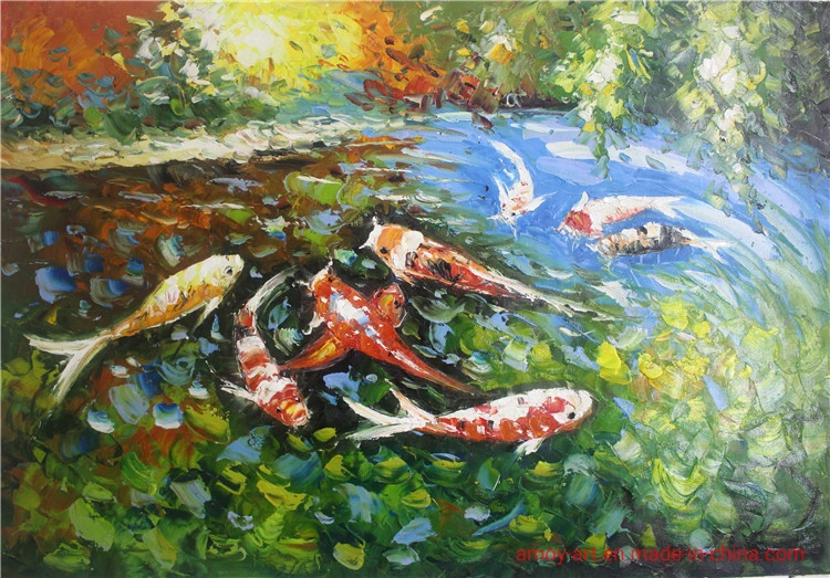 Handmade Koi Fish Canvas Wall Art Oil Paintings for Home Decoration
