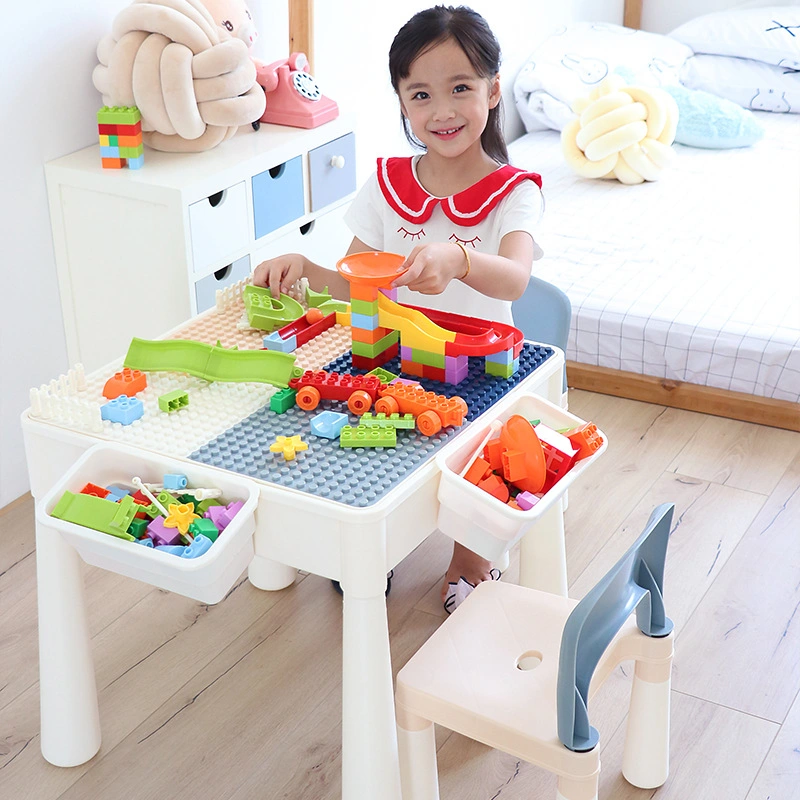 7 in 1 Kids Activity Table and Chair Set with 152PCS Large Marble Run Building Blocks