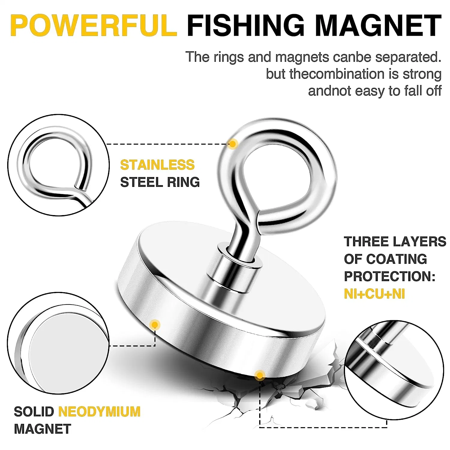 Super starke Neodym-Magnete Iman IMA IMA Magnetic Fishing Magneat mit Senkkopf Hole60