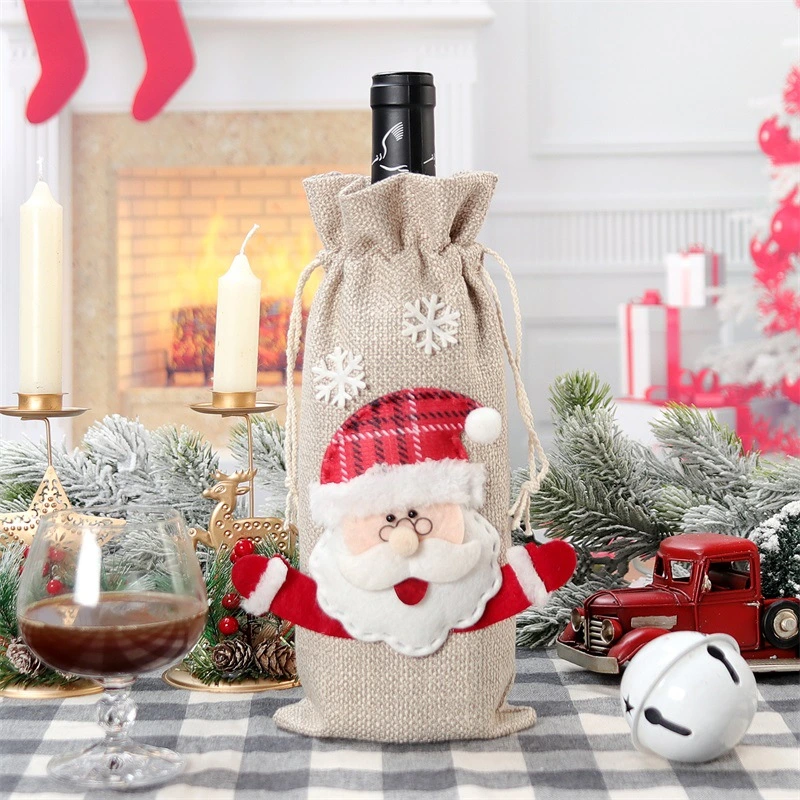 Christmas Bottle Covers Christmas Holiday Decorations Santa Claus Snowman Elk Sackcloth Wine Bottle Covers