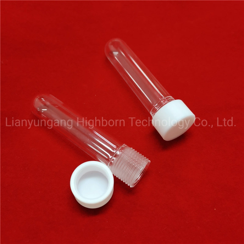 Customized Clear PTFE Lid Lab Test Measuring Round Bottom Screw Thread Cylinder Quartz Glass Test Tube