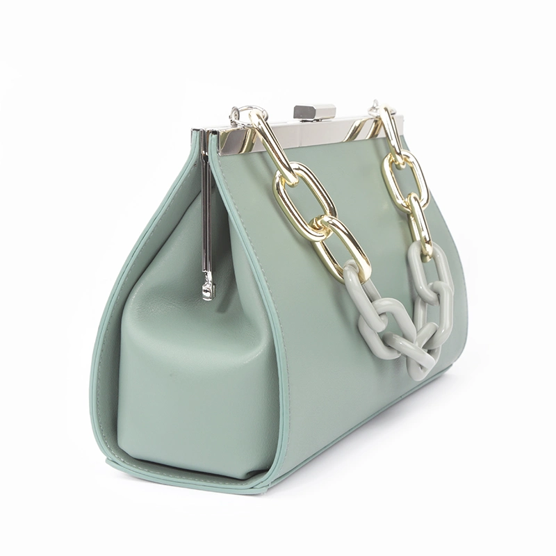 Acrylic Handle Luxury Design PU Leather Women Hand Bag Purse Wedding Party Clutch Evening Bag