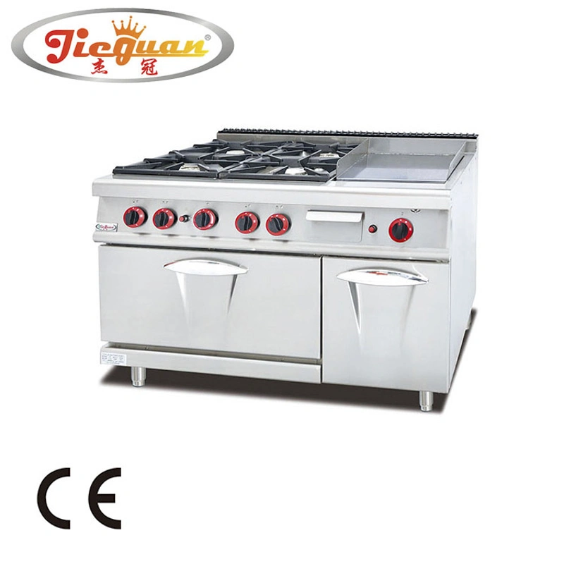 Stainless Steel Gas Range with 4-Burner and Lava Rock Grill and Nether Oven