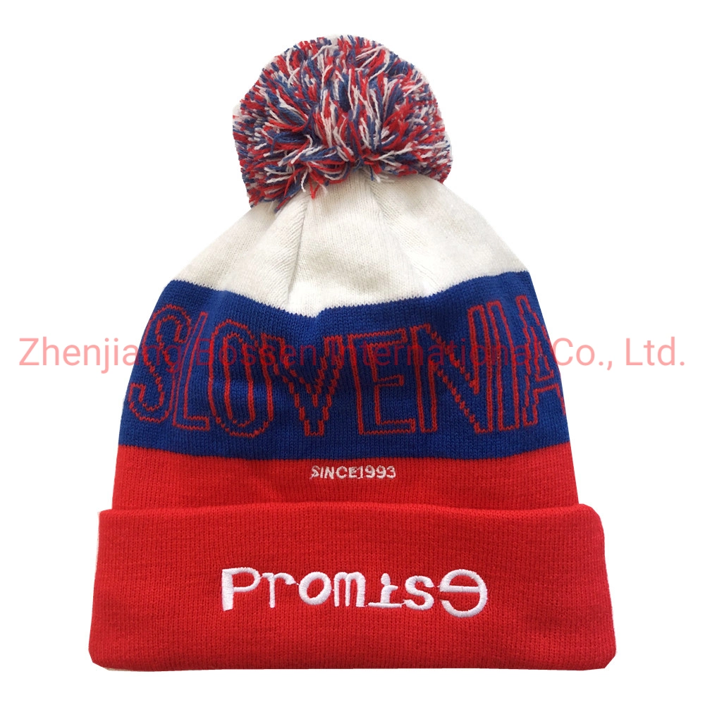 Original Factory OEM Customized Design Jacquard RPET Knit Warm Winter Ski Beanie Hat Cuff Cap