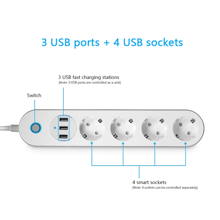 Tuya Smart Plug WiFi Power Board Outlets4 USB Port Voice Kontrolle