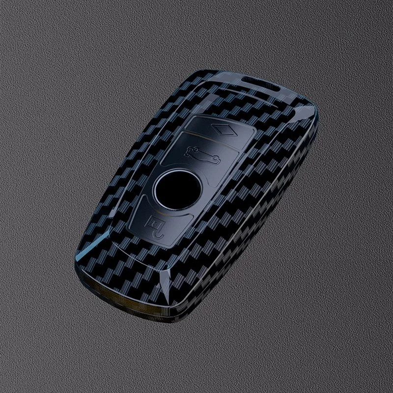 Carbon Fiber Pattern ABS PC Keychain Car Key Case Cover for BMW