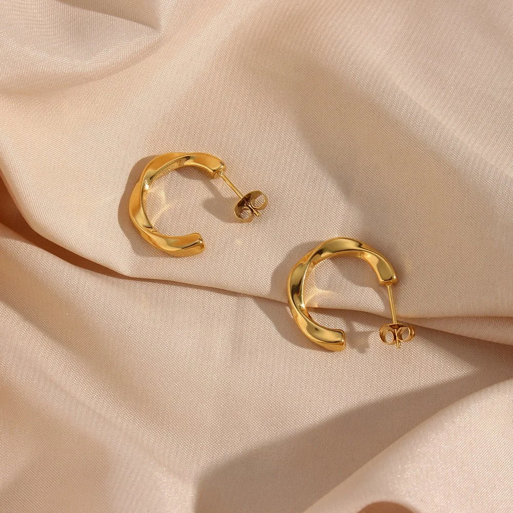 Factory Wholesale/Supplier High-Quality Female Fashion Jewelry 18K Gold-Plated Stainless Steel Wide Size Twisted Ring Earrings