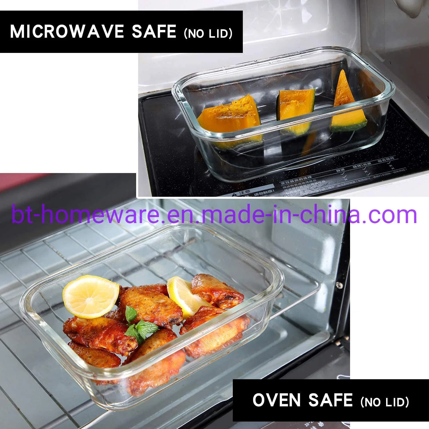 12 OZ 34 OZ 370ml 1040ml en verre Récipients en verre Déjeuner La préparation des aliments Aliments des récipients de stockage avec les couvercles de micro-ondes Oven-Safe gelé à la verrerie