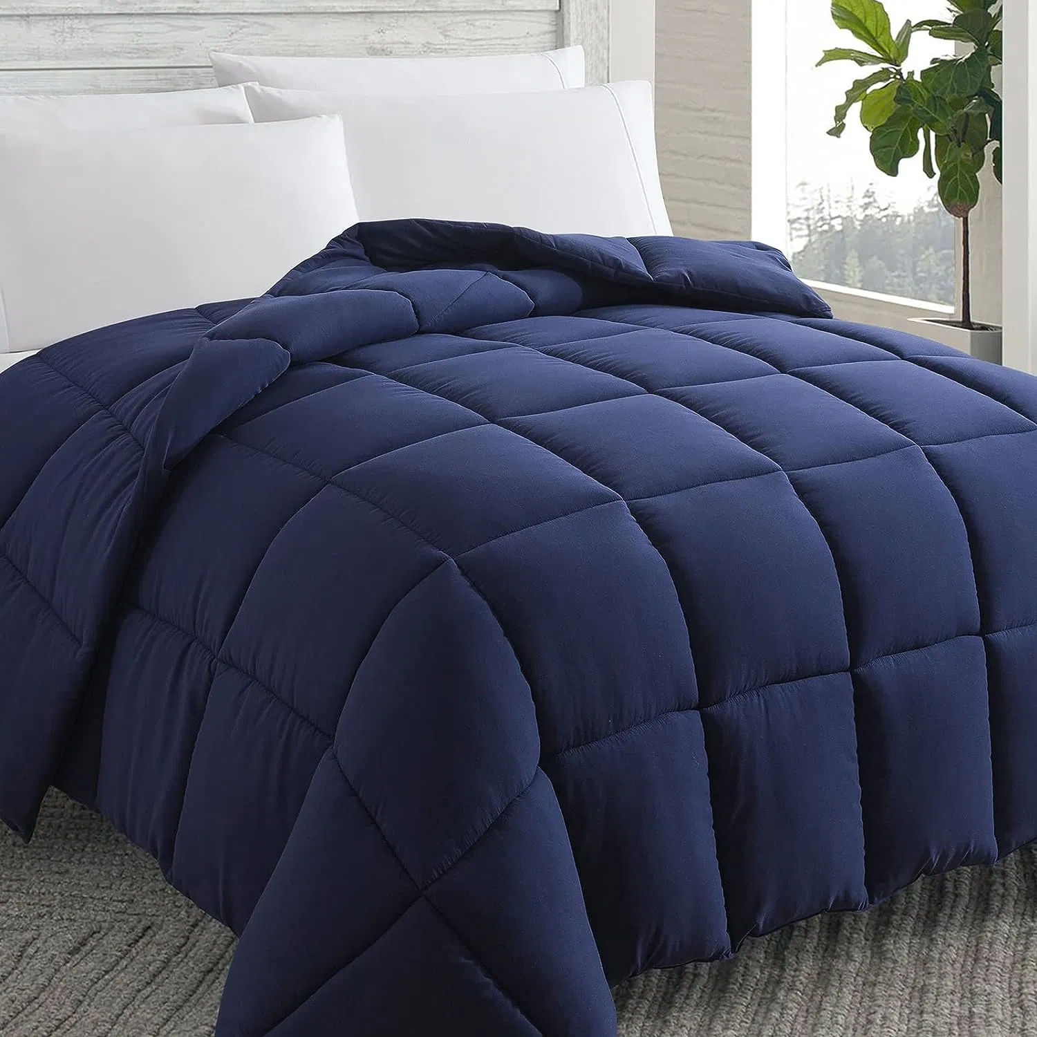 Down Alternative Comforter (Navy Blue, Queen) - All Season Soft Quilted Bed Comforter - Duvet Insert with Corner Tabs - Winter Summer Warm Fluffy, 88X92inch