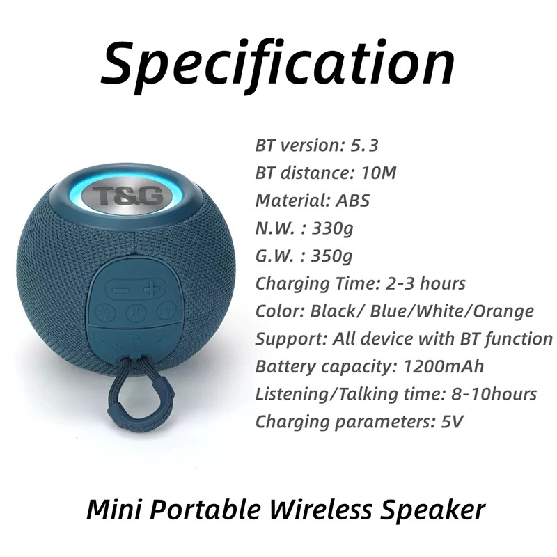 Tg337 New Portable Round Bt5.0 Mini 3D Stereo Surround Subwoofer Outdoor Waterproof Loudspeaker Tg337