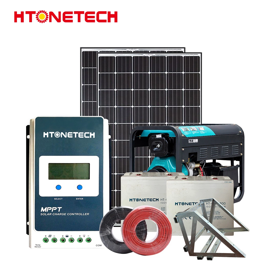 Htonetech off Grid Power Solar System Suppliers China 5kw 10kw 25kw 30W 48kw Solar Panel Mono 650 Watt Industrial Diesel Generator 7.5 Kw Hybrid Solar System