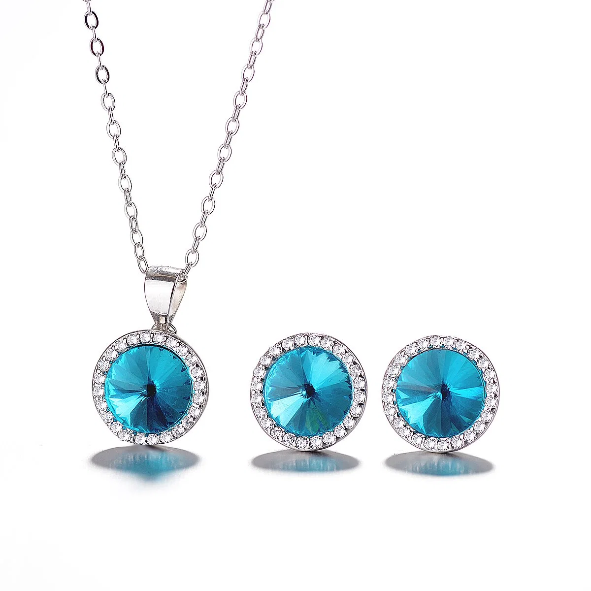 925 Sterling Prata Azul Imitation Diamond com Rhodium chapeamento Earring E conjunto pendente