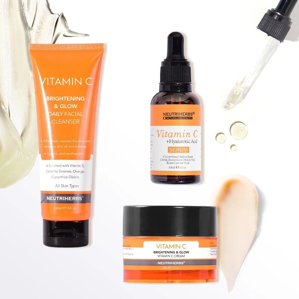 Heißer Verkauf Hautpflege OEM Vitamin C für dunkle Flecken Antioxidans Glowing Face Serum Haut Set