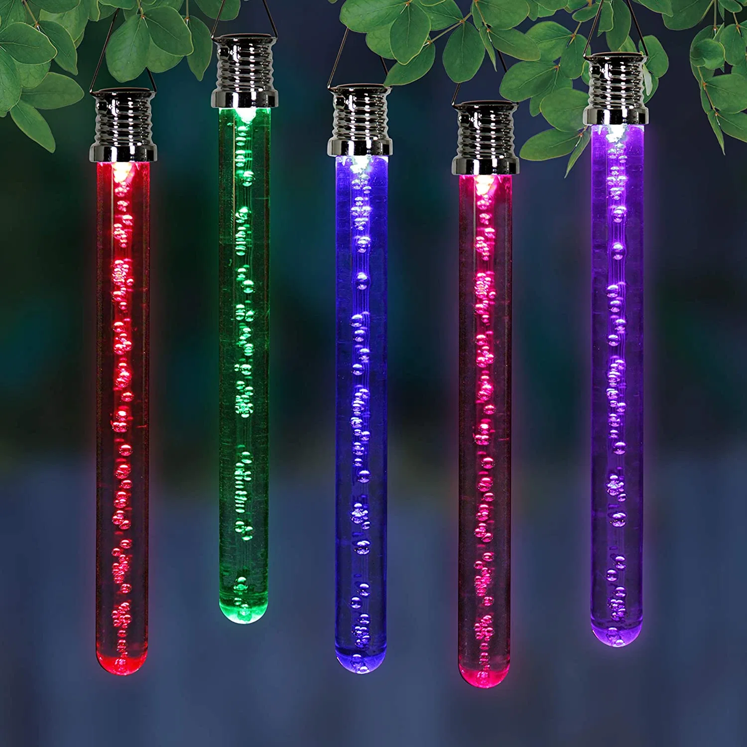 Solar Acrylic Bubble Stick LED Lights, Hanging Bubble Sticks, Bright & Festive LED Bubble Stick Color Changing Sticks for Patio Backyard