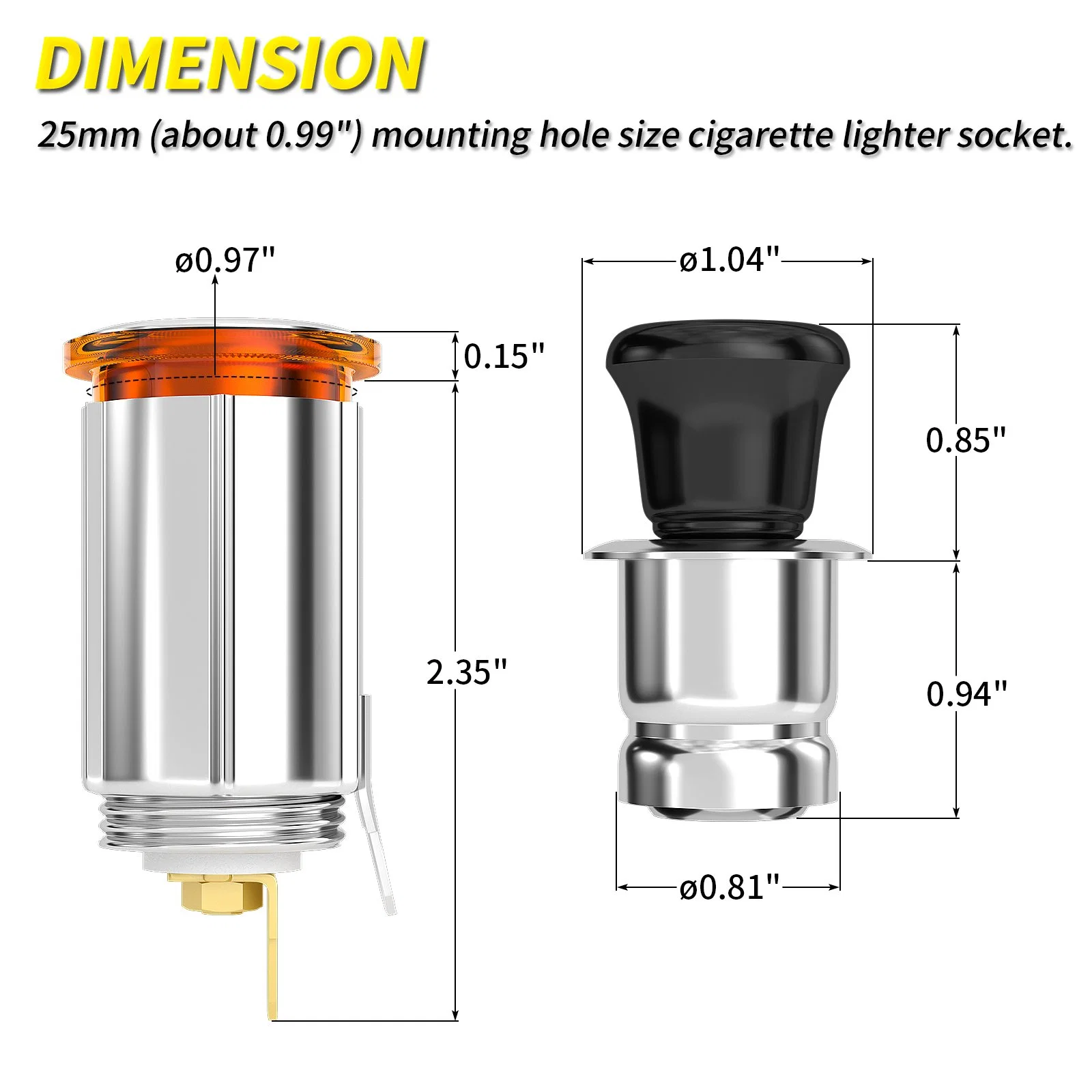 12V Cigarette Lighter Socket with Eject Button Cigarette Lighter Plug Car Cigarette Lighter Replacement Auxiliary Power Outlet