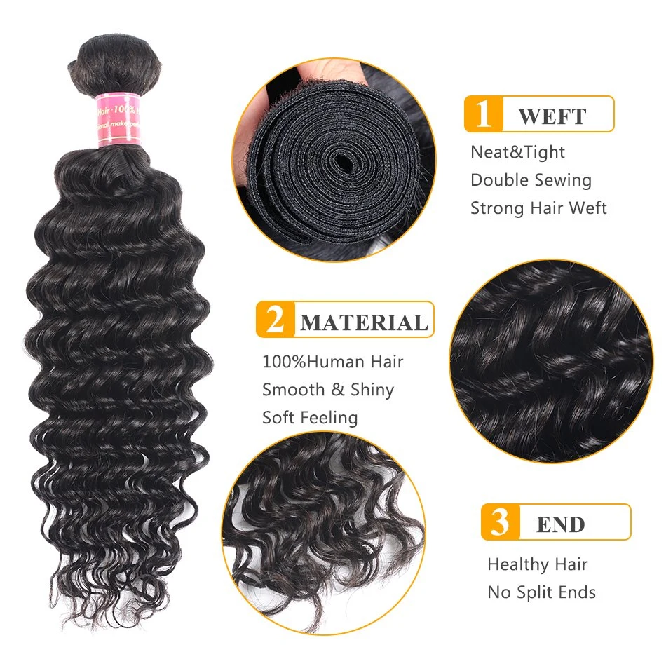 Pelo crudo de la India Curly Virgen 4 lotes Indios profundo Onda Curly Weave Negro Natural de Grado Superior en Virgen humana Ampliación del pelo en venta