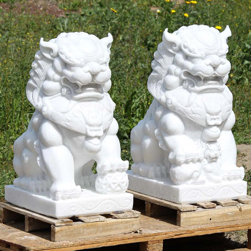 De gran tamaño personalizado clásico tallada en mármol de Granito Blanco Chino Lion Foo estatua a la venta de perros