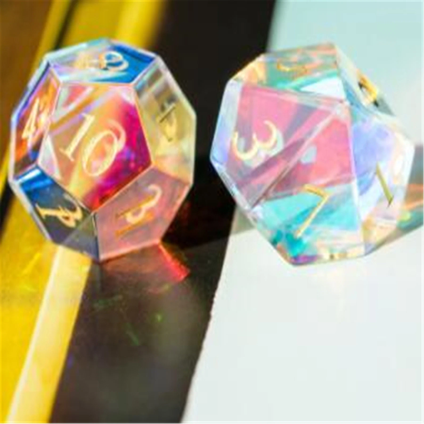 Rainbow Crystal Semi-Precious Dnd Gemstone Dice Set with Black PU Leather Box