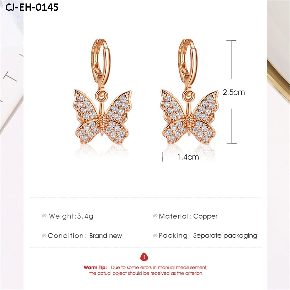 Fashion Designers Full Diamond Butterfly Elegant Temperament Rhinestone Clip on Earrings Factory Accessories