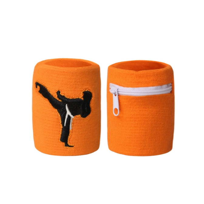 Hot Sales Customer Design Sports Cotton Wristband with Zipper Pocket