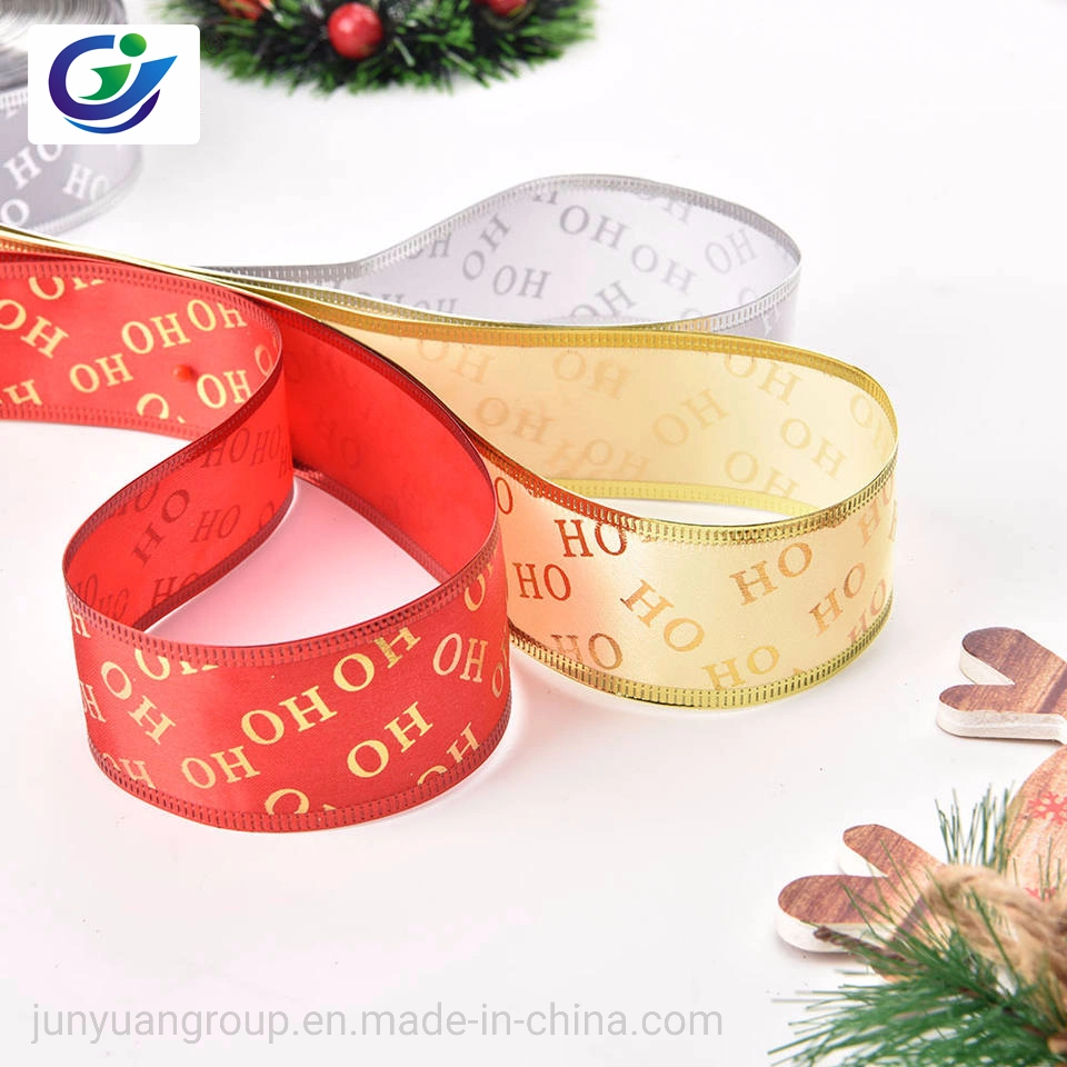 Factory Price Foil Gold Printed Xmas Tree Deer Santa Claus Snowman Grosgrain Stain Ribbon for Packing