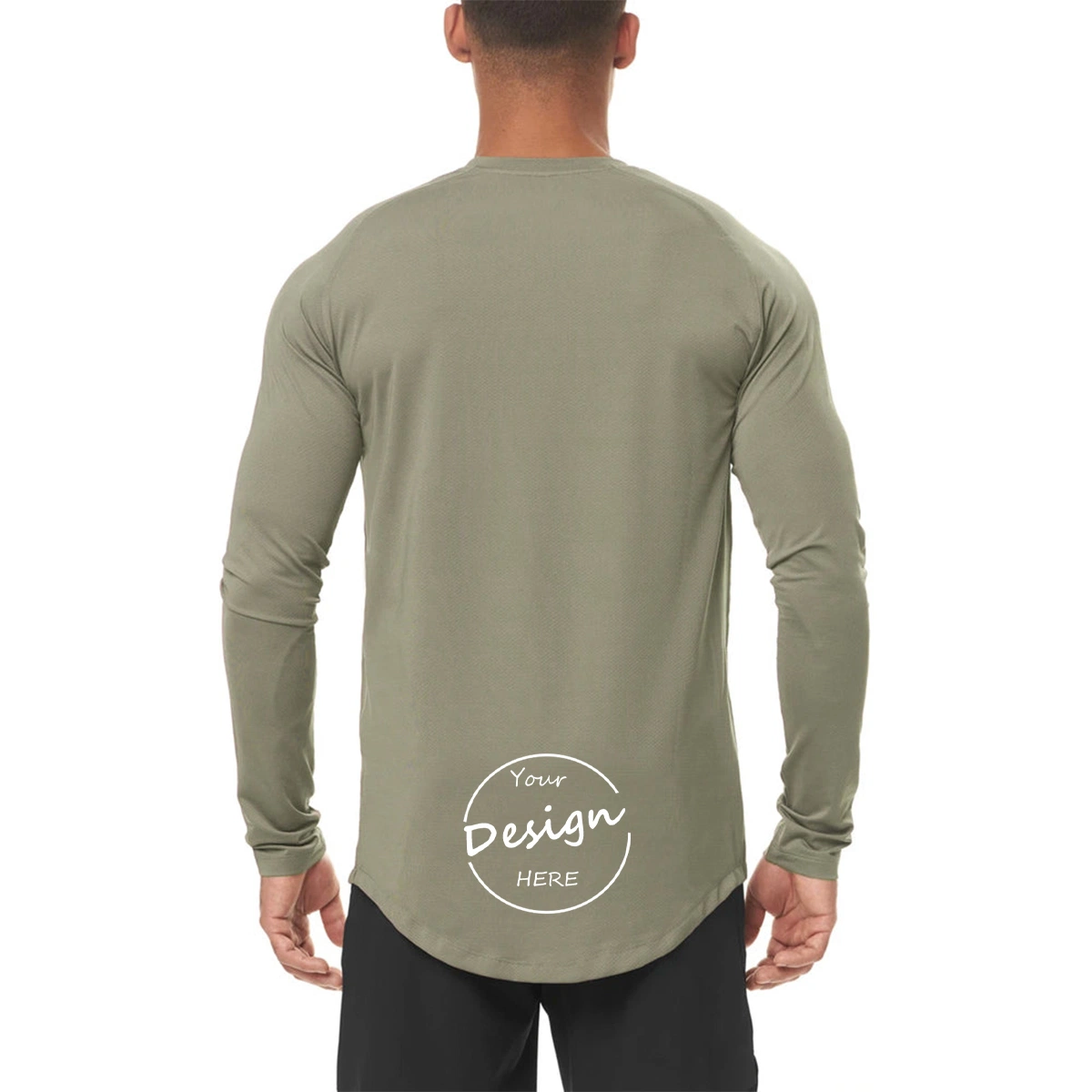 Customize Outdoor Workout Wear Slim Fit Curve Hem Top Gym Sports Long Sleeve Jogging Track Top Men Gym Shirt