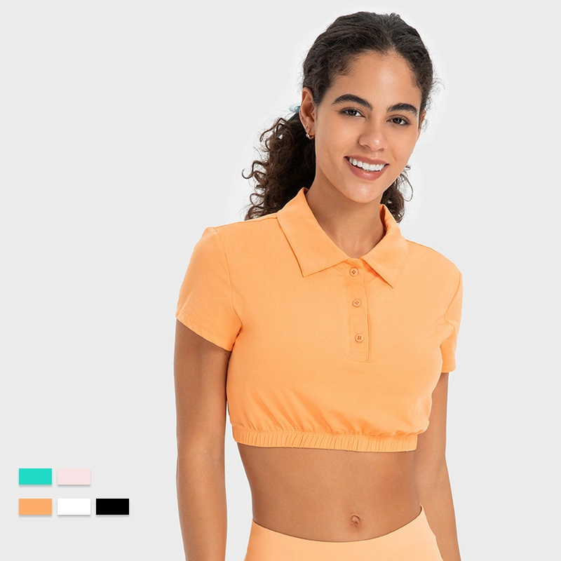 New Water-Cooled, Sweat-Wicking Sports Short-Sleeved Women&prime; S Shrink Hem with Chest Pad, Quick-Drying and Breathable Polo Shirt