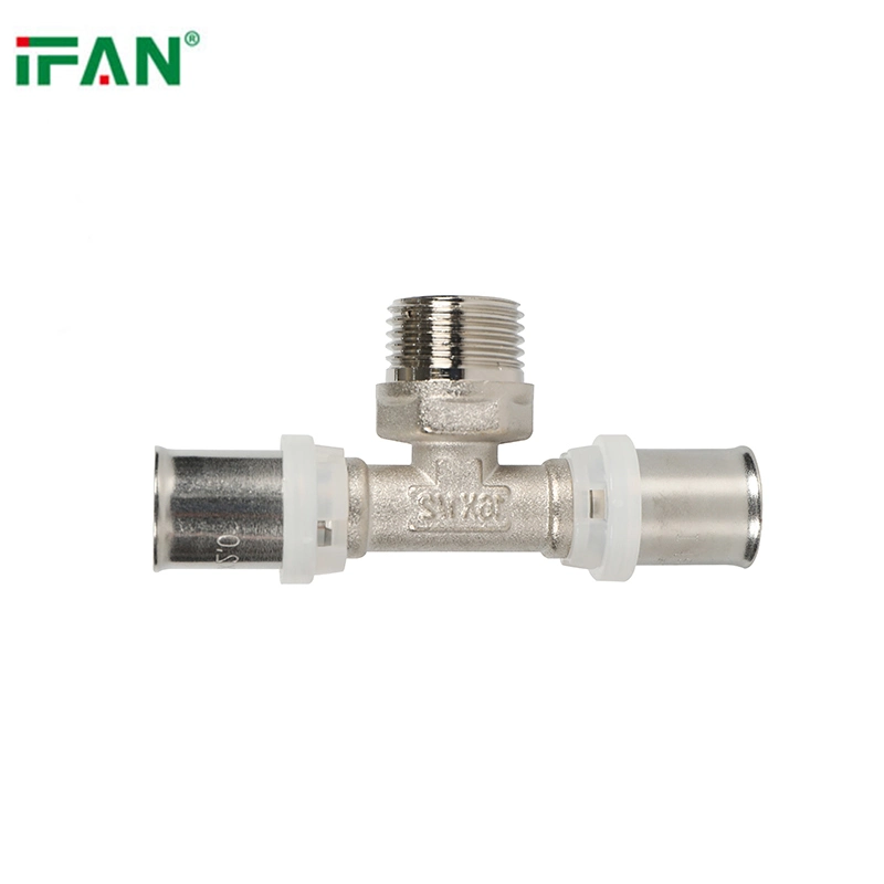 Ifan 1/2''-3/4'' Silver Color Equal Pex Press Male Thread Brass Tee Fitting