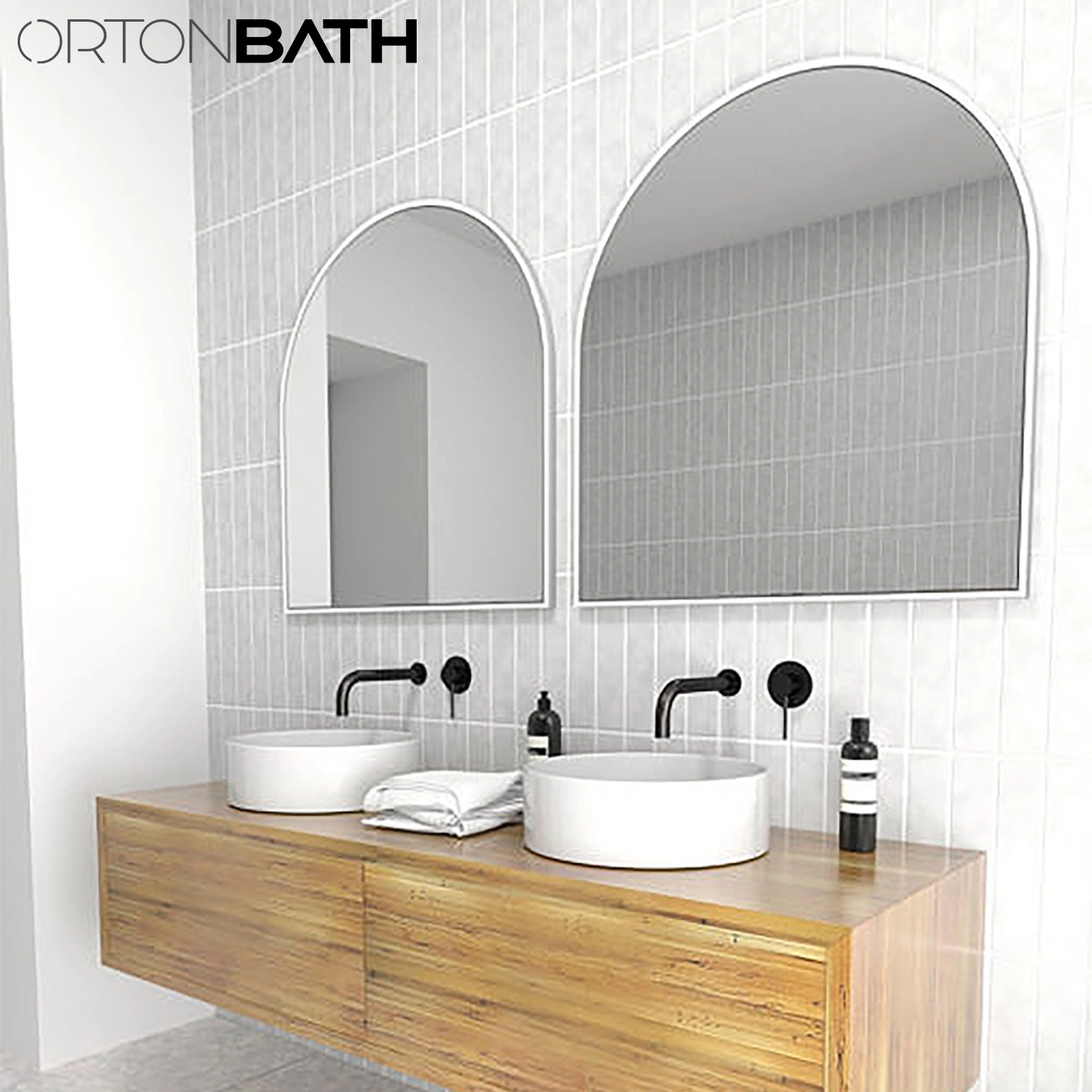 Ortonbath Large Size Frameless Half Circle Round Bath Home Smart Wall Mounted Non-LED Mirror Bathroom Designer Art Mirror