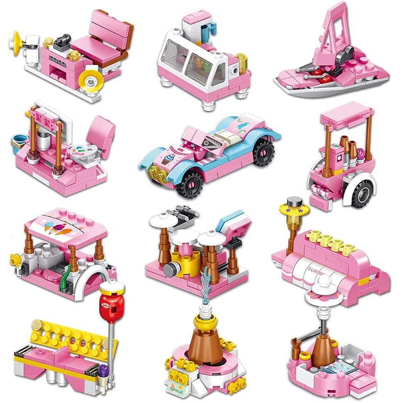 553 PCS 25-en-1 Kit de véhicules de construction en briques pour l'apprentissage STEM Ensemble de blocs de construction Cadeaux d'anniversaire Voiture de crème glacée