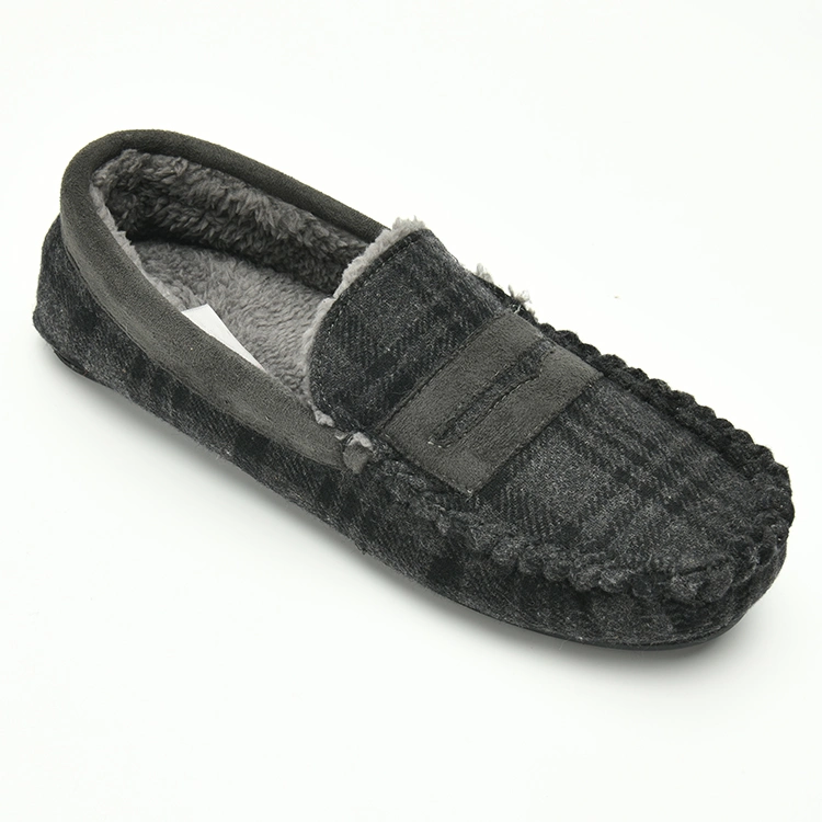 Fashion Trend Tweed Upper Sherpa Men's Moccasin Slipper Shoes