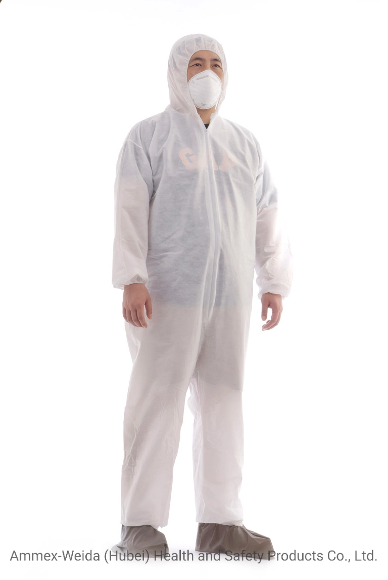 Customized Size and Weight Disposable Use Non-Woven/SMS/PP+PE Coverall with Hood