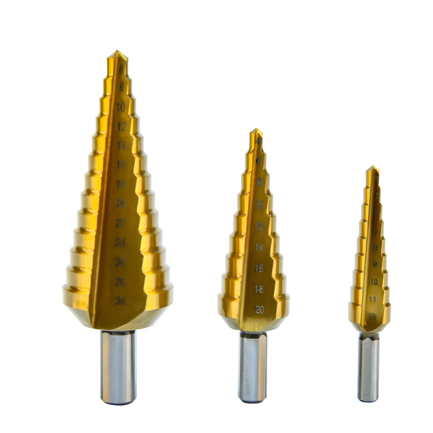 Goldmoon 3PCS High Speed Steel Straight Groove Titanium Plated Step Drill Bits for Sheet Metal Hole Drilling Cutting