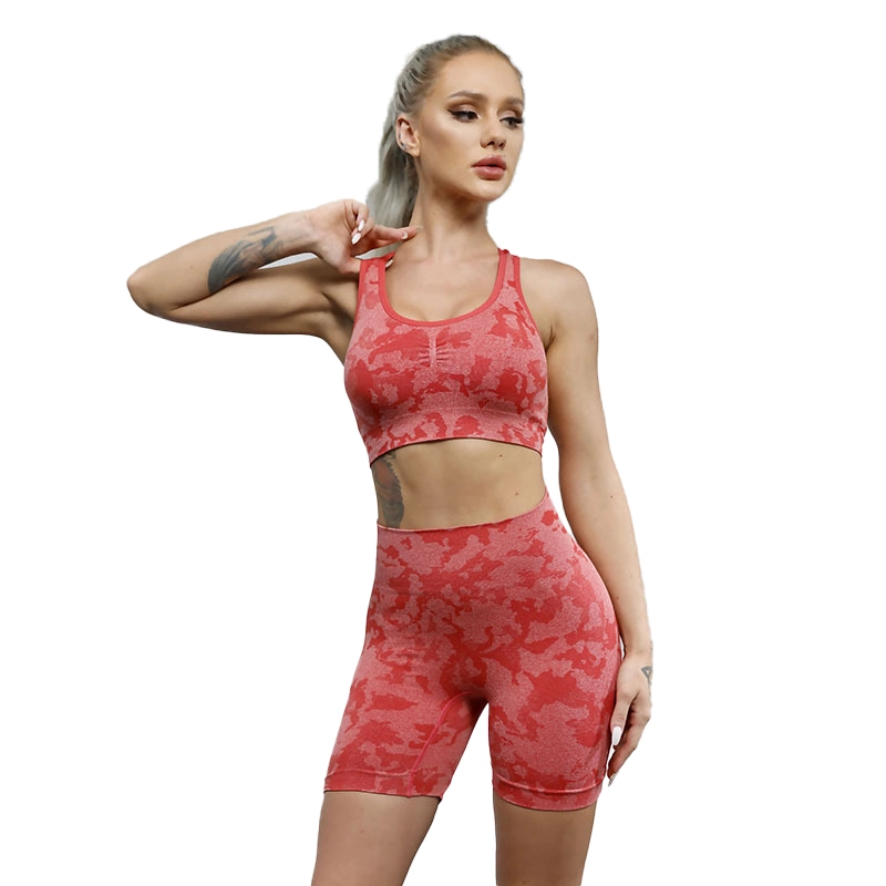 Top Premium Quality Womens Camo Active Wear Pilates Workout Clothes Olive Green Racer Back Yoga Bra and Athletic Shorts Gym Fitness Apparel