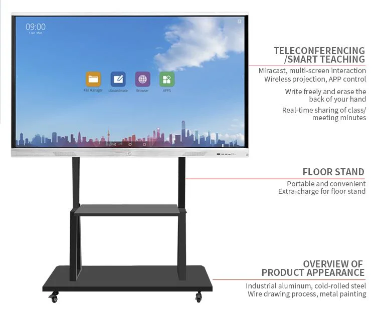 Wall Mount or Portable Mobile Stand 20 Points Touch Screen Panel Digital Conference Interactive Intelligent Whiteboard