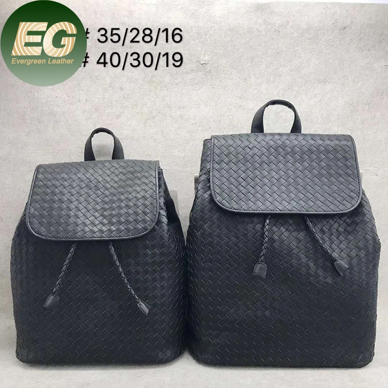 Emg6940 Intrecciato Black Logo Leather Custom Backpacks Women Manufacturer Rucksack Fashion Carry on School Luxury Travel Wholesale/Supplier School Drawstring Backpack