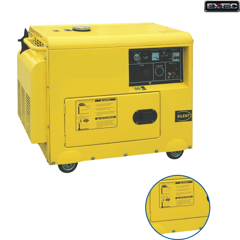 Extec Exd6500 50Hz 220V Generador Diesel refrigerado por aire Amarillo silencioso Generador eléctrico