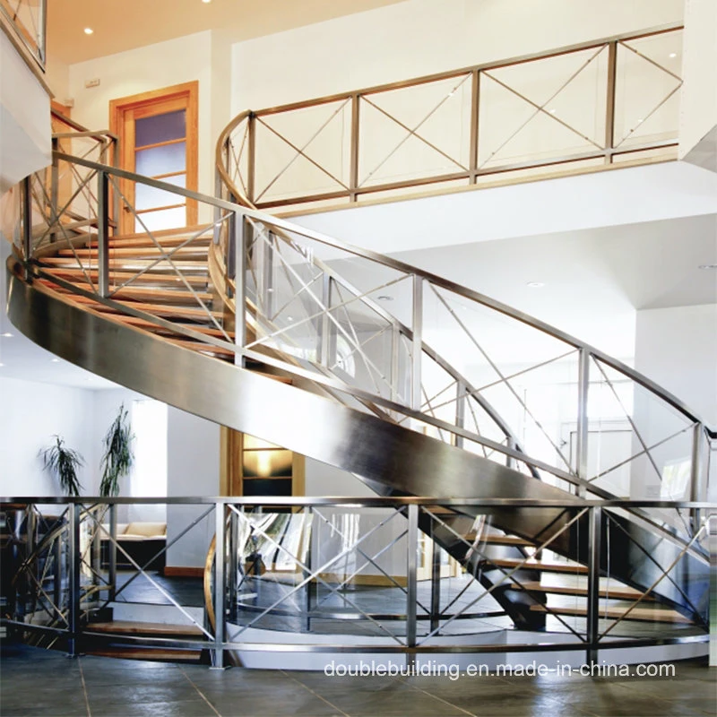 Helical Stairs Curved Staircase with Glass Steps Double Stainless Steel Mono Stringer