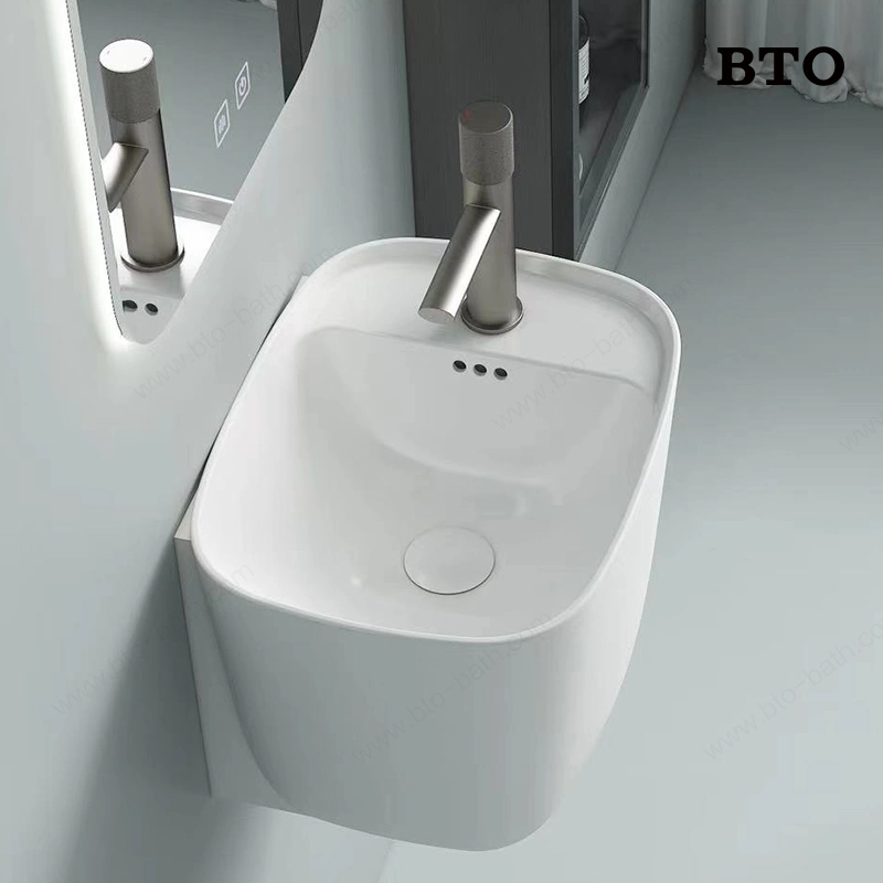 BTO Baño pequeño columna independiente Pica cerámica moderna de pie Cuenca de la pared Hung