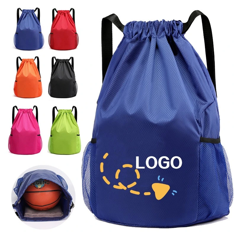 High Quality Polyester Reusable Waterproof Gym Sports Backpack Outdoor Bundle Drawstring Bag with Pockets