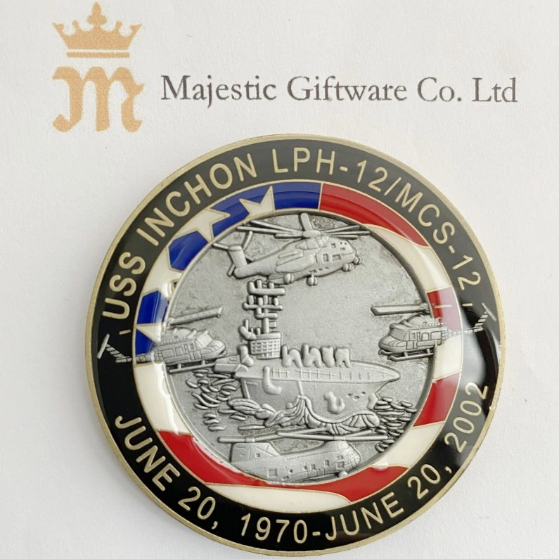 Factory Custom Made Uss Inchon Dual Plated Soft Enamel with Epoxy Coat Challenge Coin