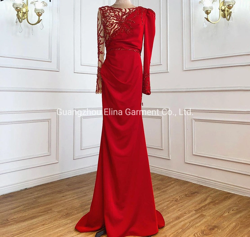 2021 Hot Selling Sex Beading Ball Dress Luxury Red Evening Party Frock Mermaid Bridesmaid Gowns Plus Size